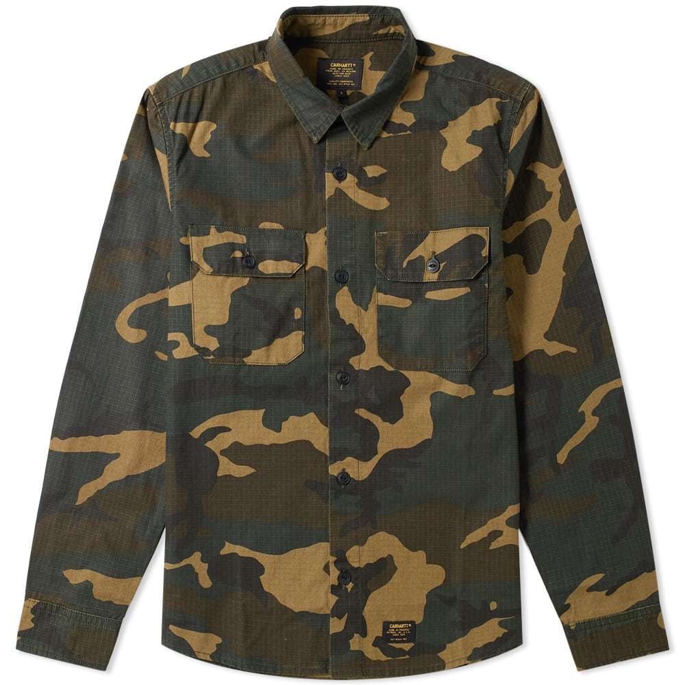 Mens Carhartt WIP Camouflage 100% Cotton Long Sleeve Mission Shirt Size Large